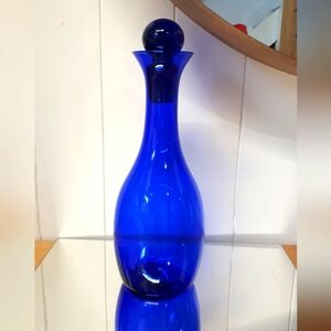 Vintage Cobalt Blue With Stopper Glass Decanter